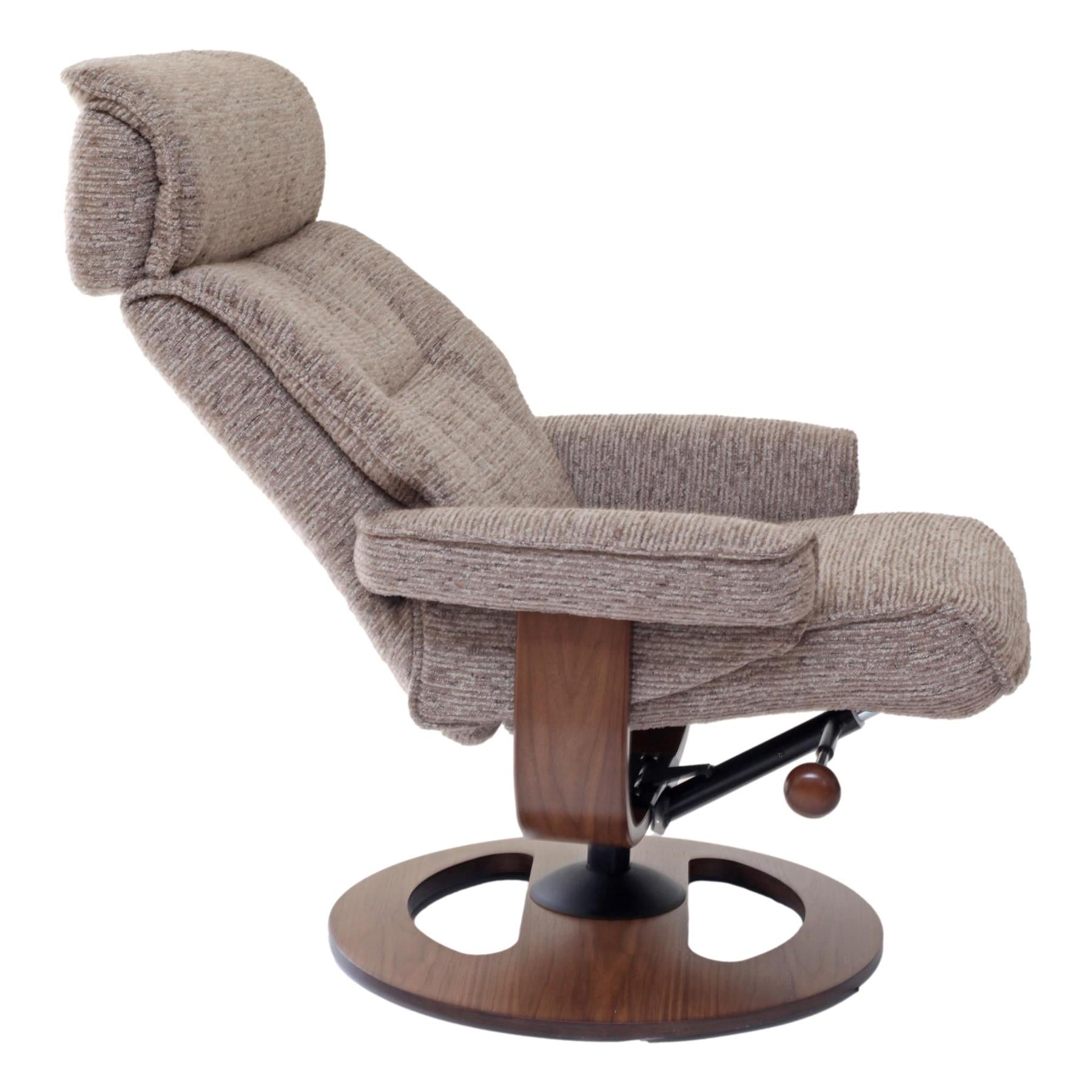 The Newton Swivel Recliner Chair & Matching Footstool – Mink Fabric