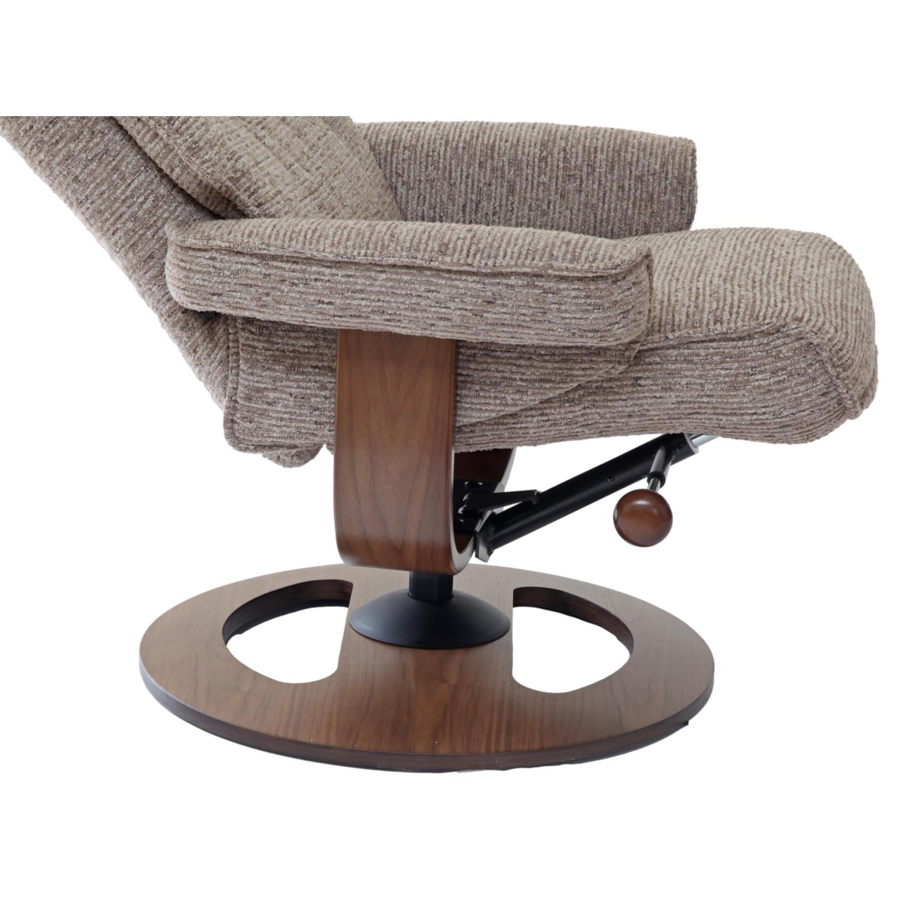 The Newton Swivel Recliner Chair & Matching Footstool – Mink Fabric