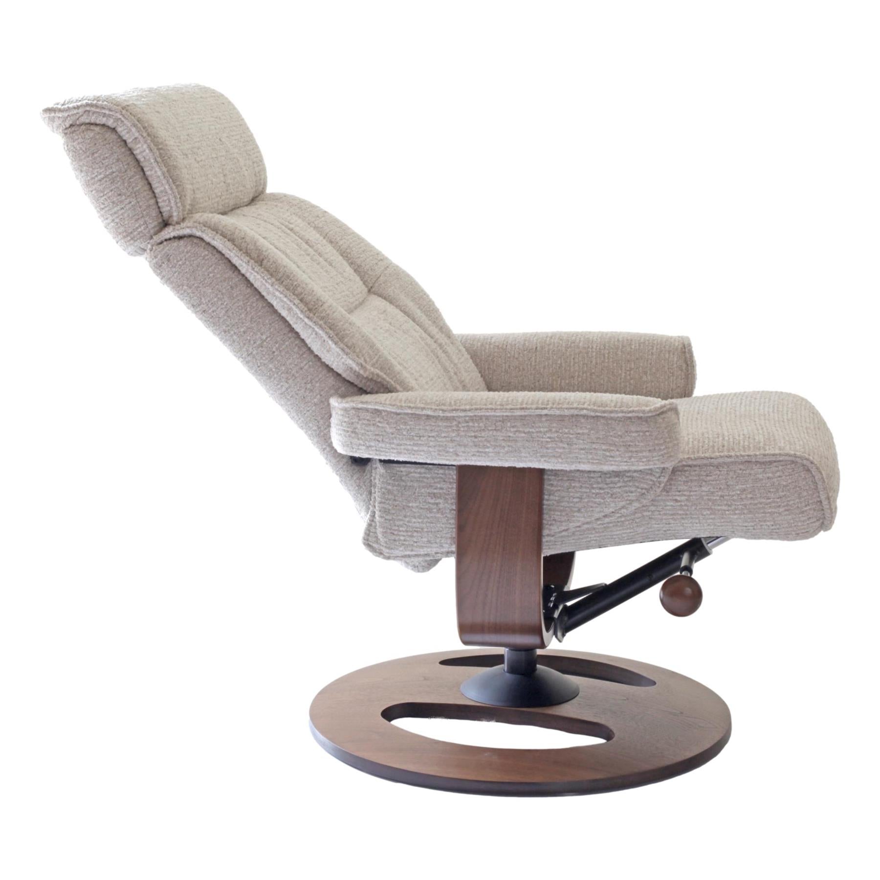 The Newton Swivel Recliner Chair & Matching Footstool – Mink Fabric