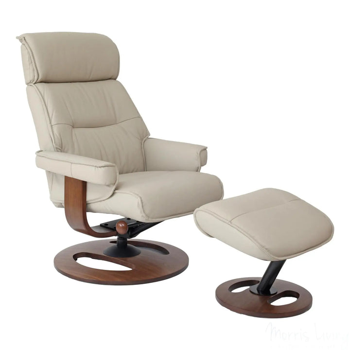 The Newton Swivel Recliner Chair & Matching Footstool – Mushroom Leather Morris Living - image 1