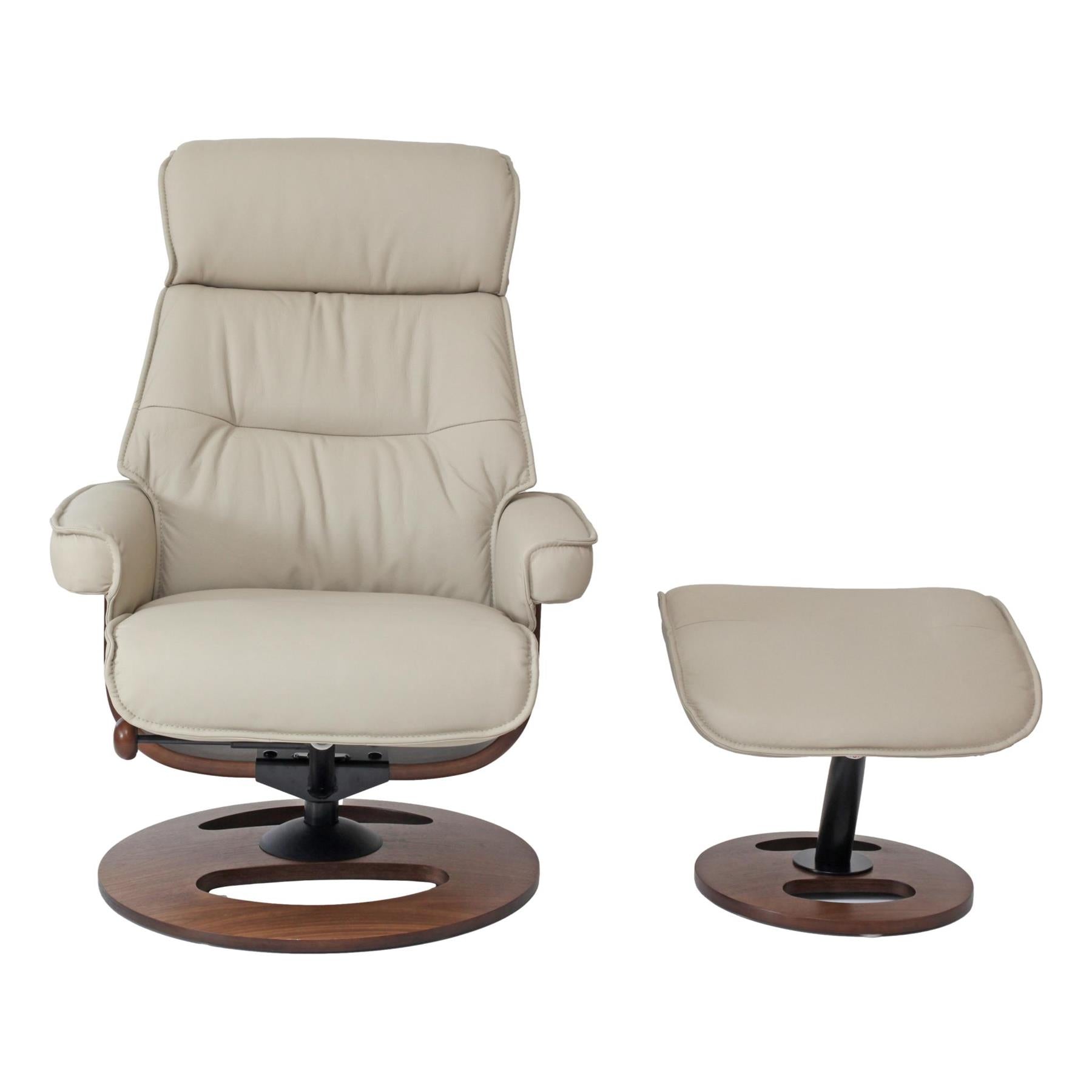 The Newton Swivel Recliner Chair & Matching Footstool – Mushroom Leather