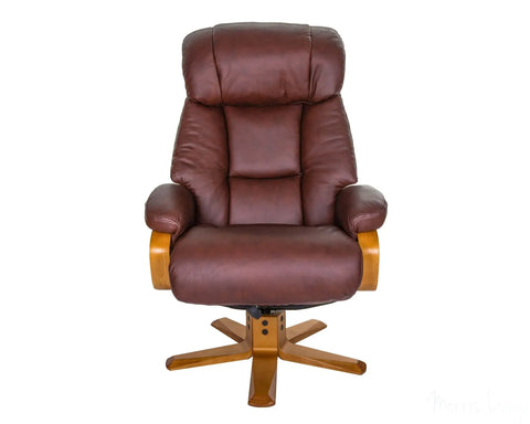 The Nice - Swivel Recliner Chair And Matching Footstool In Chestnut Genuine Leather GFA - image 2
