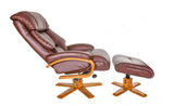 The Nice - Swivel Recliner Chair And Matching Footstool In Chestnut Genuine Leather GFA