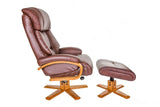 The Nice - Swivel Recliner Chair And Matching Footstool In Chestnut Genuine Leather GFA