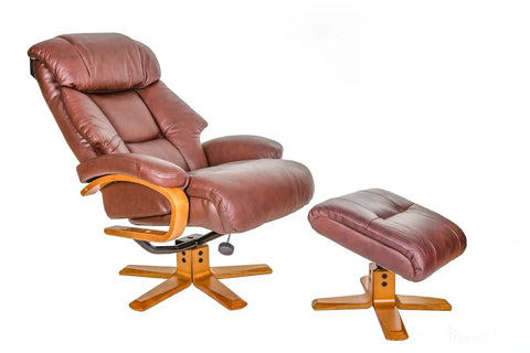 The Nice - Swivel Recliner Chair And Matching Footstool In Chestnut Genuine Leather GFA - image 6