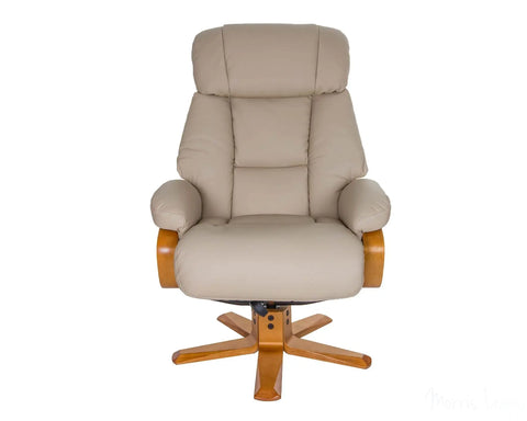 The Nice - Swivel Recliner Chair And Matching Footstool In Ivory Genuine Leather GFA - image 3