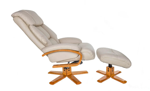 The Nice - Swivel Recliner Chair And Matching Footstool In Ivory Genuine Leather GFA - image 4