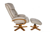 The Nice - Swivel Recliner Chair And Matching Footstool In Ivory Genuine Leather GFA