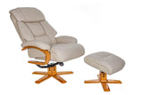 The Nice - Swivel Recliner Chair And Matching Footstool In Ivory Genuine Leather GFA
