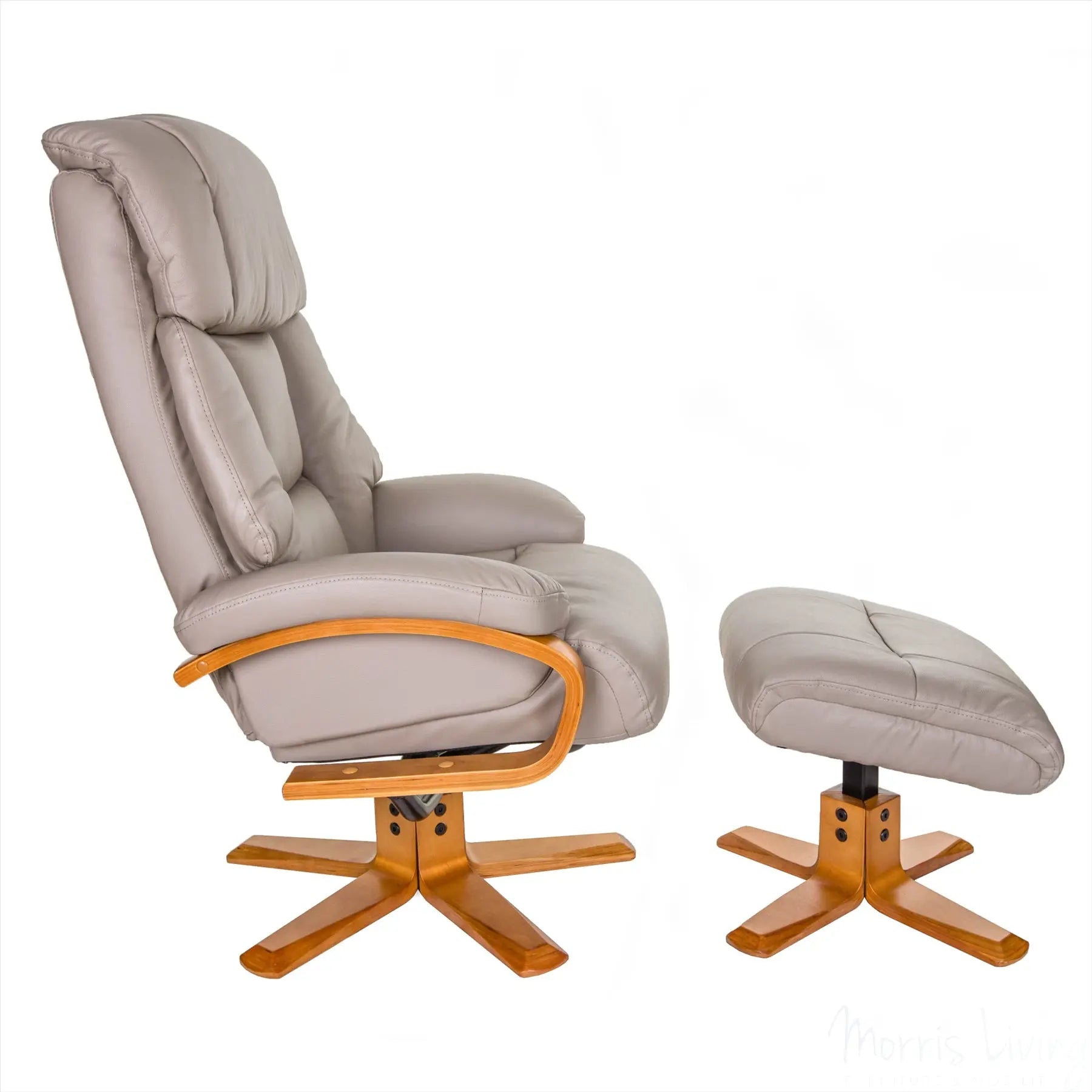 The Nice - Swivel Recliner Chair And Matching Footstool In Pebble Genuine Leather GFA