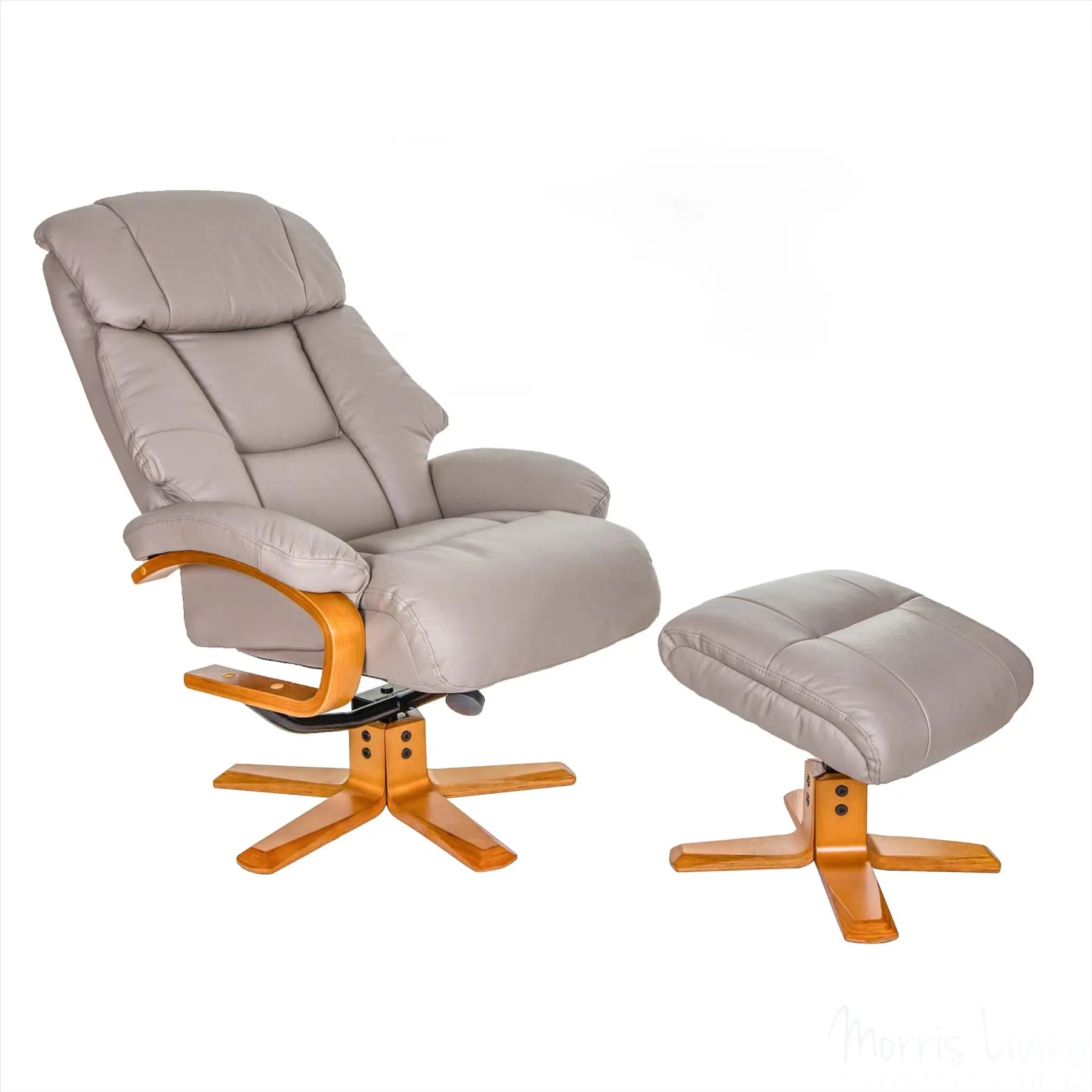 The Nice - Swivel Recliner Chair And Matching Footstool In Pebble Genuine Leather GFA
