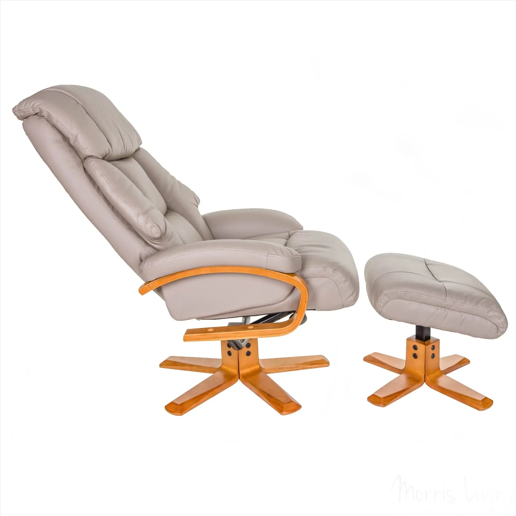 The Nice - Swivel Recliner Chair And Matching Footstool In Pebble Genuine Leather GFA