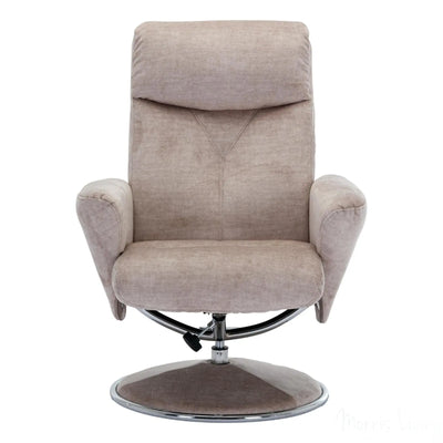 The Paddington - Swivel Recliner Chair & Matching Footstool in Champagne Fabric Morris Living