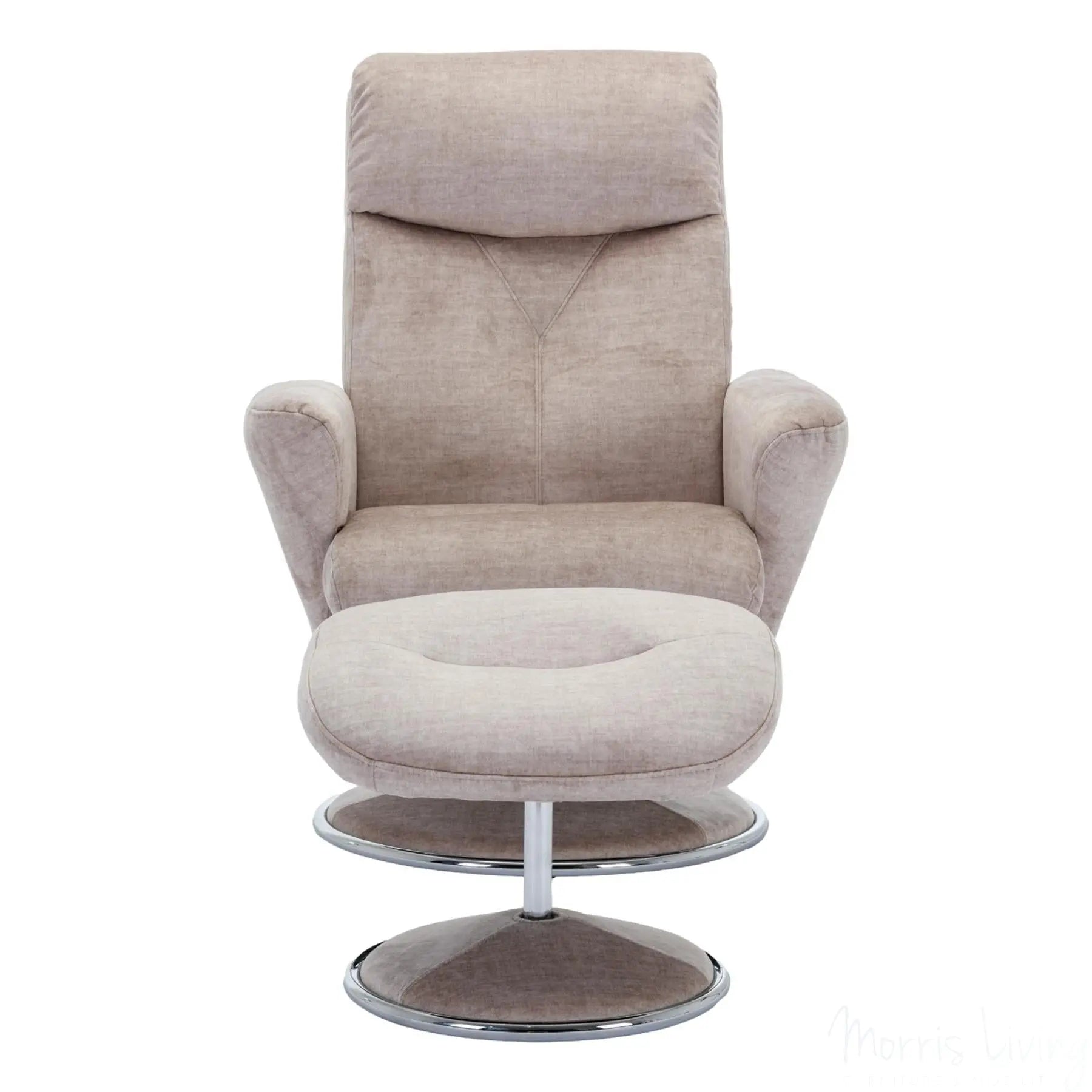 The Paddington - Swivel Recliner Chair & Matching Footstool in Champagne Fabric Morris Living