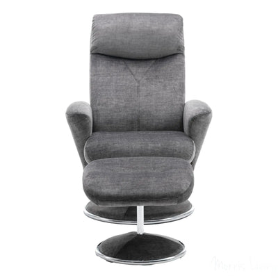 The Paddington - Swivel Recliner Chair & Matching Footstool in Graphite Grey Fabric Morris Living