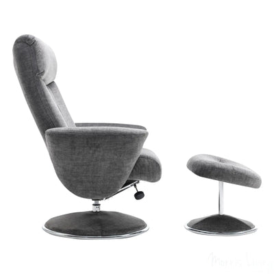 The Paddington - Swivel Recliner Chair & Matching Footstool in Graphite Grey Fabric Morris Living