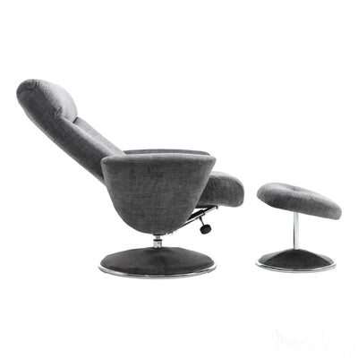 The Paddington - Swivel Recliner Chair & Matching Footstool in Graphite Grey Fabric Morris Living