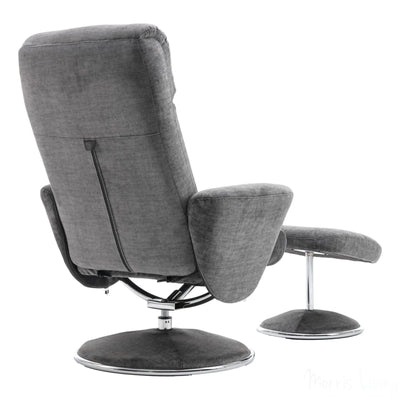 The Paddington - Swivel Recliner Chair & Matching Footstool in Graphite Grey Fabric Morris Living