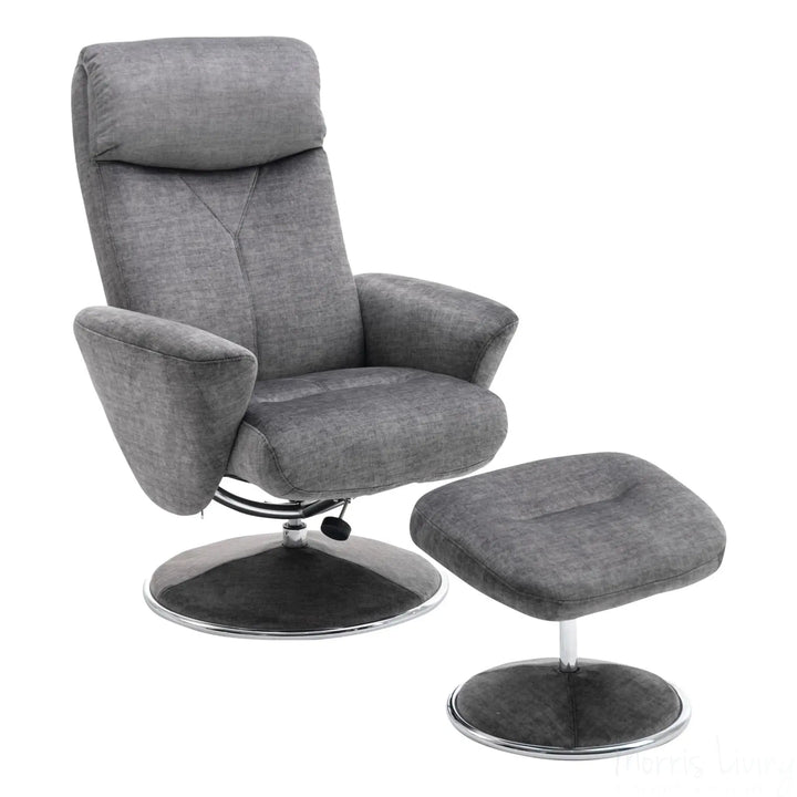 The Paddington - Swivel Recliner Chair & Matching Footstool in Graphite Grey Fabric Morris Living - image 1
