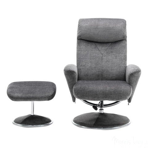 The Paddington - Swivel Recliner Chair & Matching Footstool in Graphite Grey Fabric Morris Living - image 2