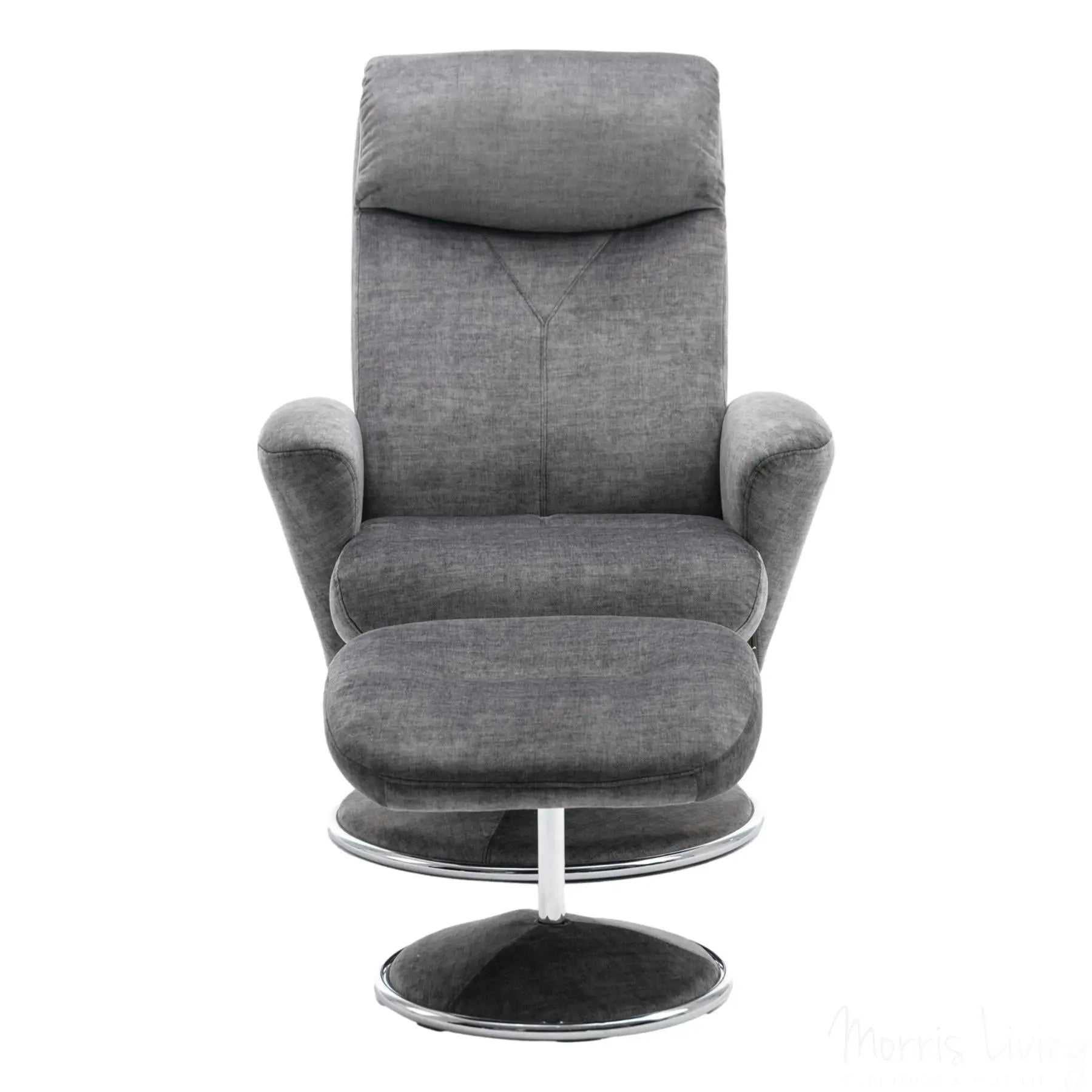 The Paddington - Swivel Recliner Chair & Matching Footstool in Graphite Grey Fabric Morris Living