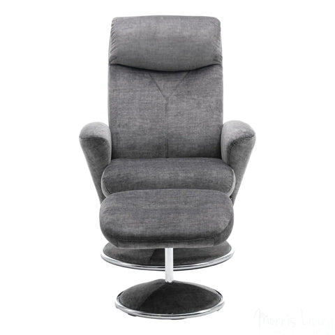 The Paddington - Swivel Recliner Chair & Matching Footstool in Graphite Grey Fabric Morris Living - image 4