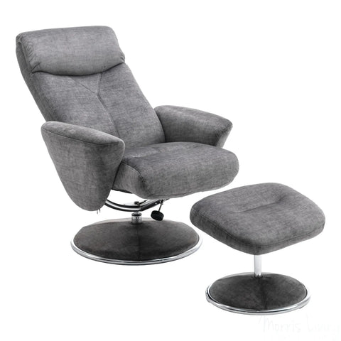 The Paddington - Swivel Recliner Chair & Matching Footstool in Graphite Grey Fabric Morris Living - image 7