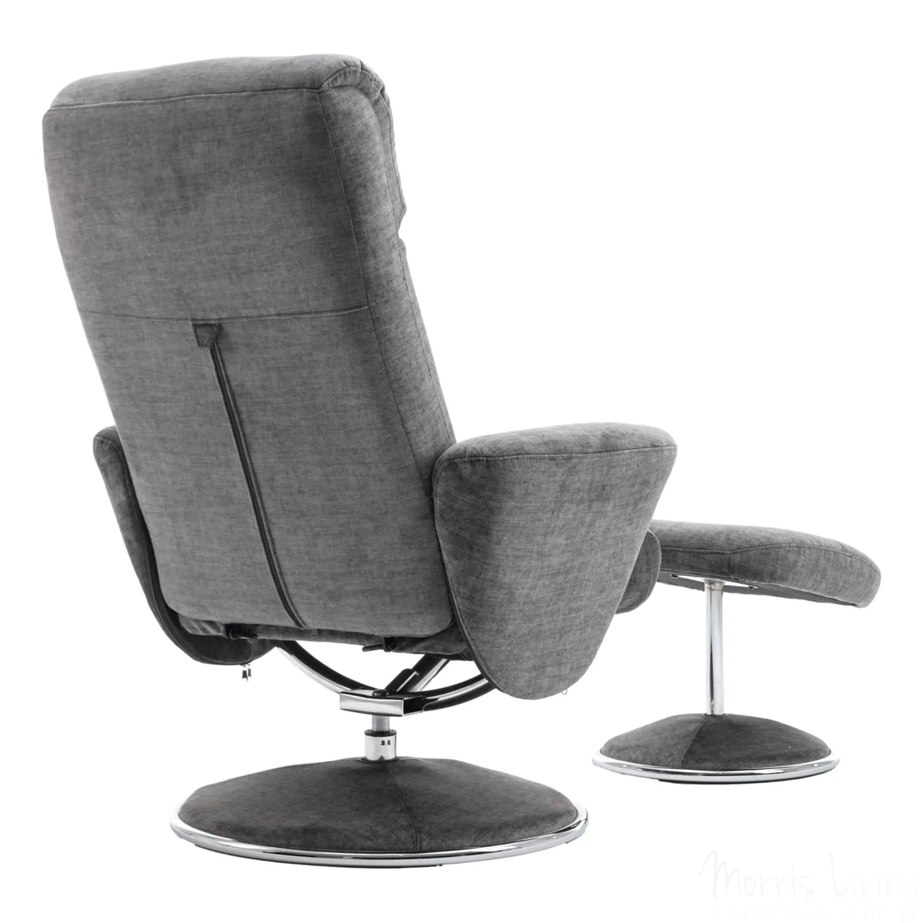 The Paddington - Swivel Recliner Chair & Matching Footstool in Graphite Grey Fabric Morris Living
