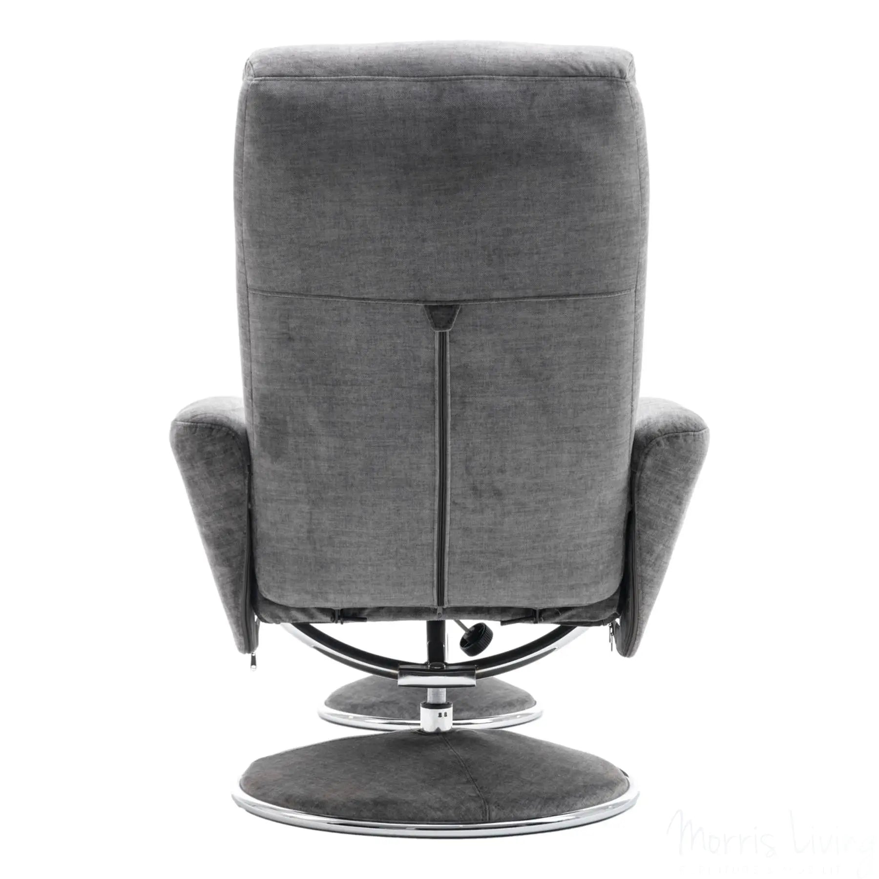 The Paddington - Swivel Recliner Chair & Matching Footstool in Graphite Grey Fabric Morris Living