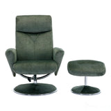 The Paddington - Swivel Recliner Chair & Matching Footstool in Moss Green Fabric Morris Living