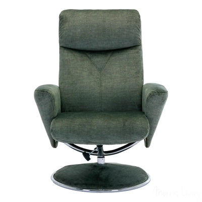 The Paddington - Swivel Recliner Chair & Matching Footstool in Moss Green Fabric Morris Living