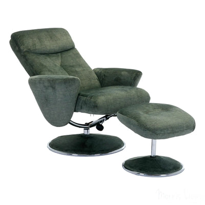 The Paddington - Swivel Recliner Chair & Matching Footstool in Moss Green Fabric Morris Living