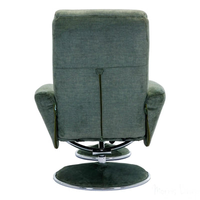 The Paddington - Swivel Recliner Chair & Matching Footstool in Moss Green Fabric Morris Living
