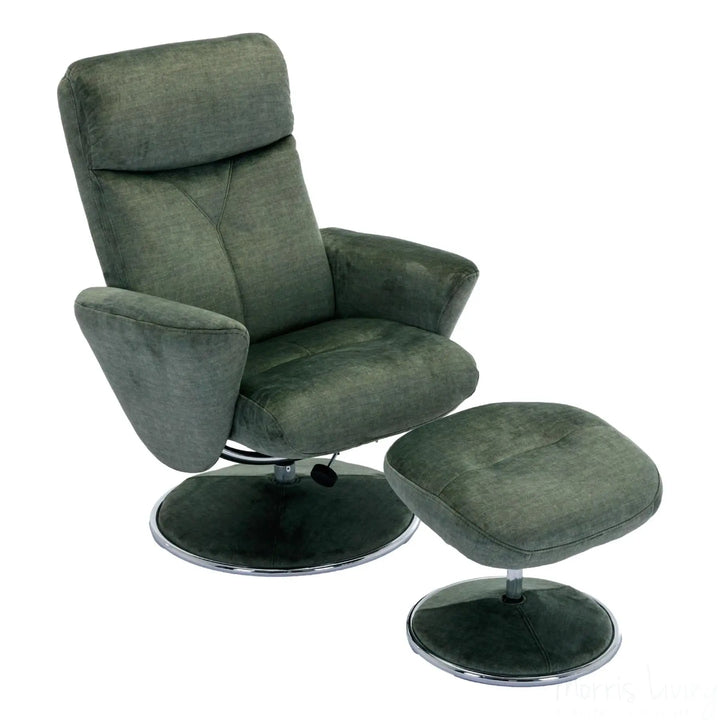 The Paddington - Swivel Recliner Chair & Matching Footstool in Moss Green Fabric Morris Living - image 1
