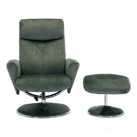 The Paddington - Swivel Recliner Chair & Matching Footstool in Moss Green Fabric Morris Living - image 2