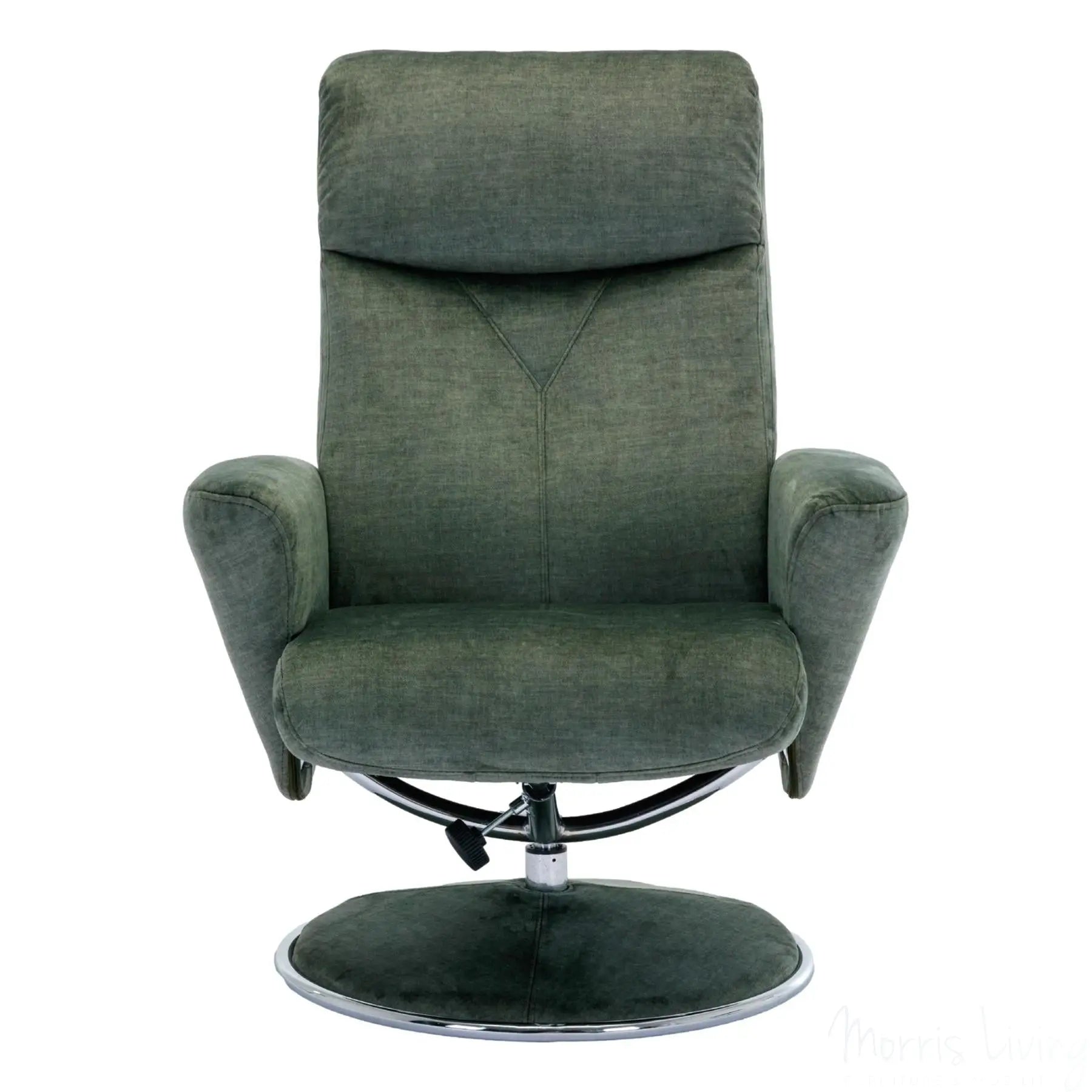 The Paddington - Swivel Recliner Chair & Matching Footstool in Moss Green Fabric Morris Living