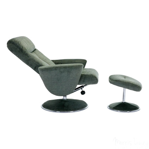 The Paddington - Swivel Recliner Chair & Matching Footstool in Moss Green Fabric Morris Living - image 5