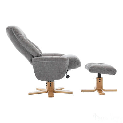 The Paris Swivel Recliner Chair & Footstool in Lille Charcoal Fabric Morris Living