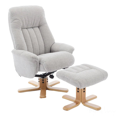 The Paris Swivel Recliner Chair & Footstool in Lille Cloud Fabric Morris Living