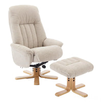 The Paris Swivel Recliner Chair & Footstool in Lille Sand Fabric - Refurbished Morris Living
