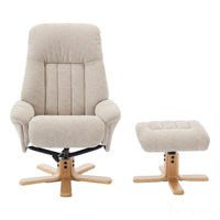 The Paris Swivel Recliner Chair & Footstool in Lille Sand Fabric - Refurbished Morris Living