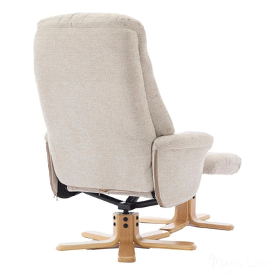 The Paris Swivel Recliner Chair & Footstool in Lille Sand Fabric - Refurbished Morris Living