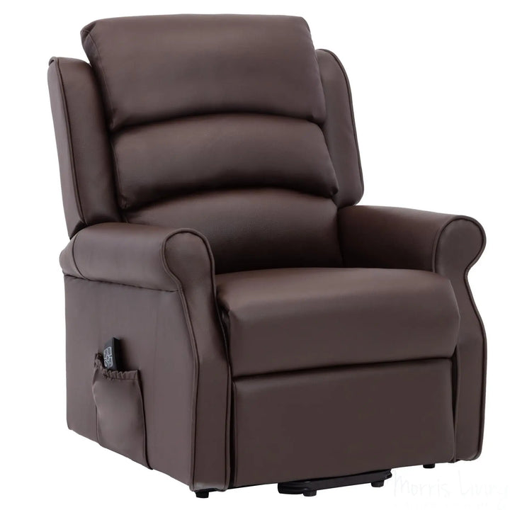 The Perth - Dual Motor Riser Recliner Mobility Chair in Brown Plush Faux Leather Morris Living - image 1