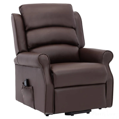 The Perth - Dual Motor Riser Recliner Mobility Chair in Brown Plush Faux Leather Morris Living