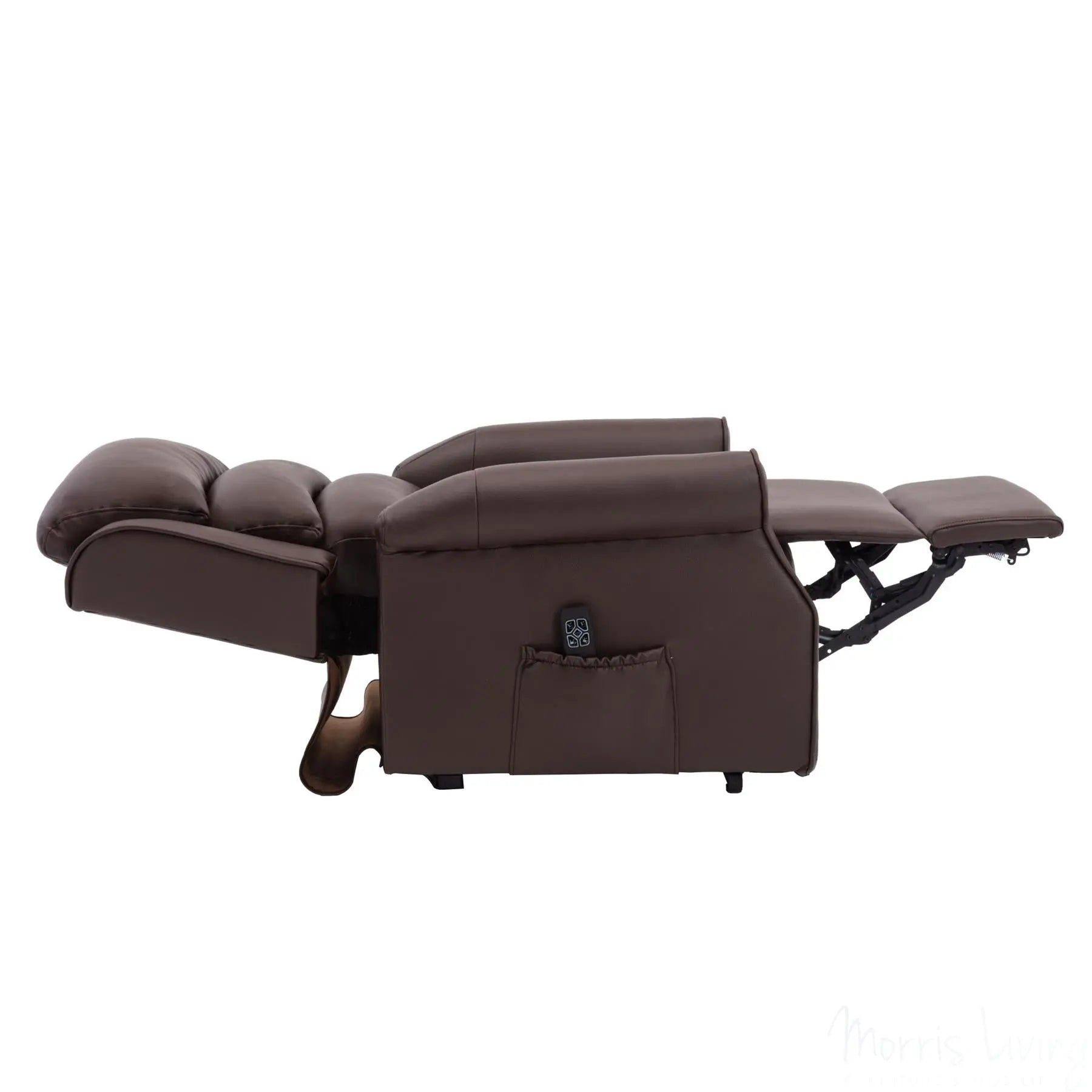 The Perth - Dual Motor Riser Recliner Mobility Chair in Brown Plush Faux Leather Morris Living