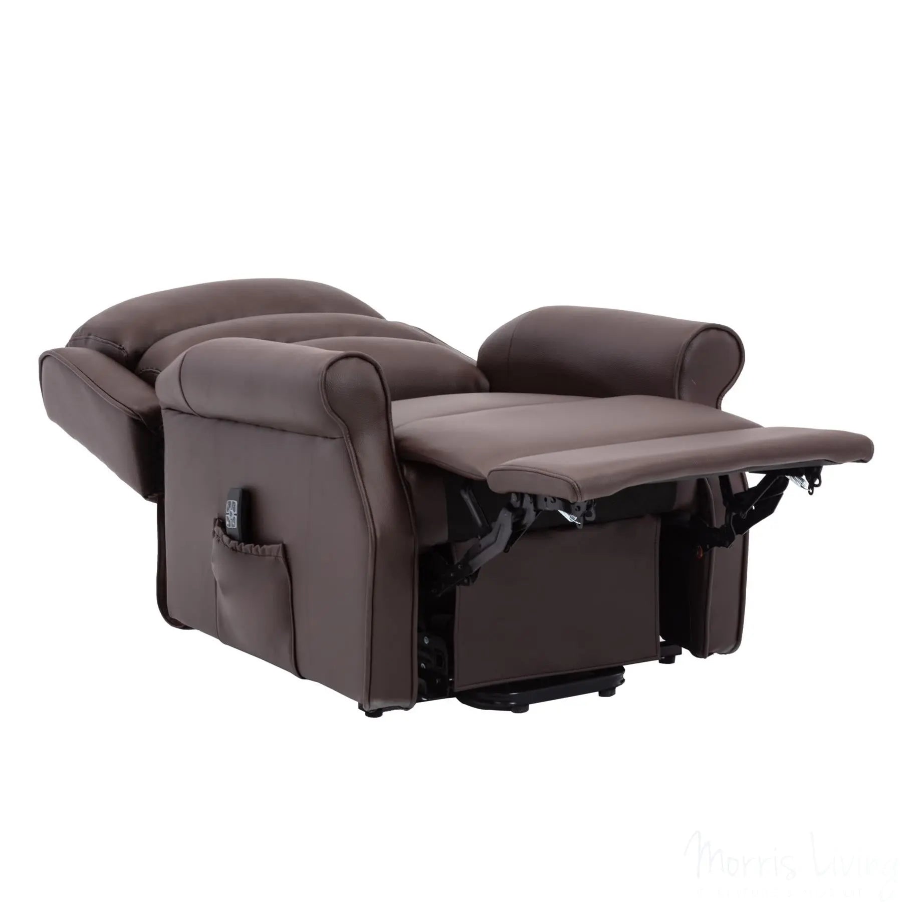 The Perth - Dual Motor Riser Recliner Mobility Chair in Brown Plush Faux Leather Morris Living