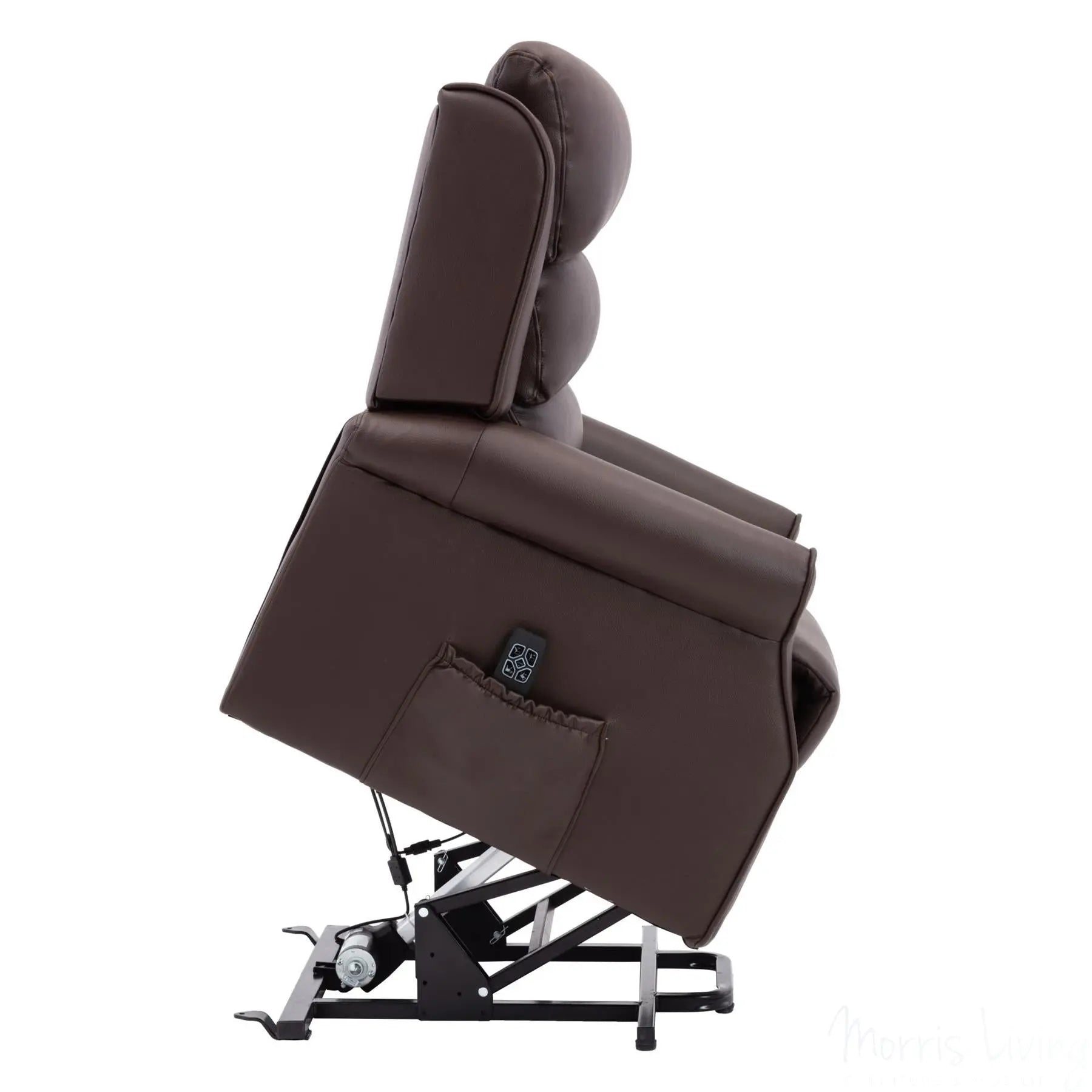 The Perth - Dual Motor Riser Recliner Mobility Chair in Brown Plush Faux Leather Morris Living