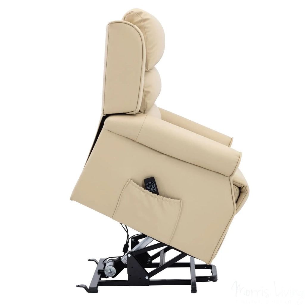 The Perth - Dual Motor Riser Recliner Mobility Chair in Cream Plush Faux Leather Morris Living