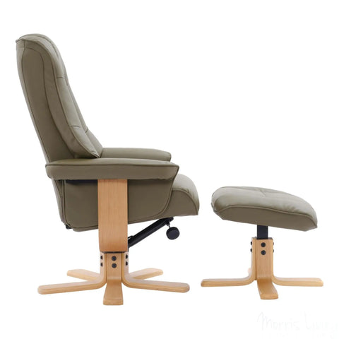 The Sardinia - Swivel Recliner Chair & Footstool in Olive Green Genuine Leather Morris Living - image 3