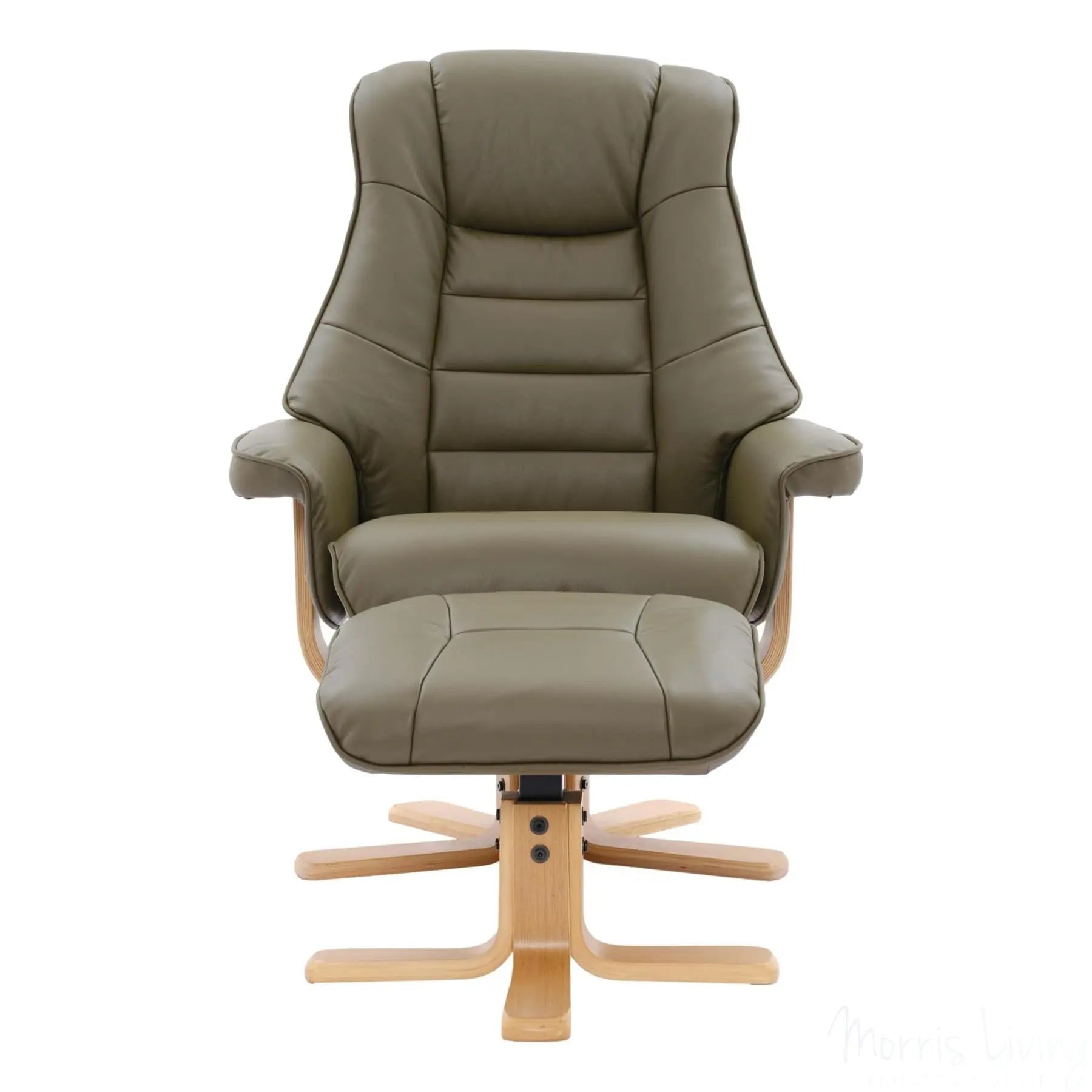 The Sardinia - Swivel Recliner Chair & Footstool in Olive Green Genuine Leather Morris Living
